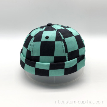 Zwart blauw geruite zeilerhoed